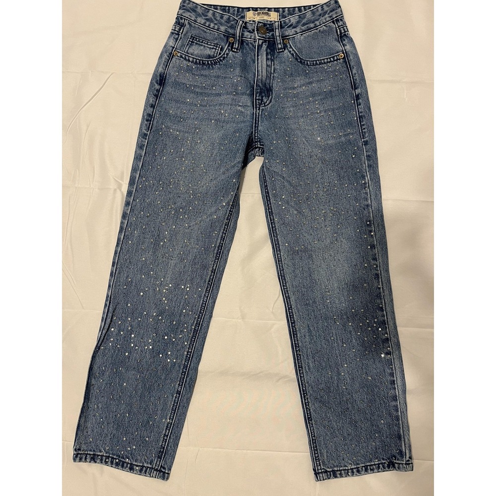 Rock & Roll Denim Jeans Womens 26 Blue High Rise Straight Cropped Rhinestone‎